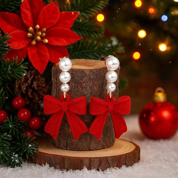 Red Bow Earrings for Women, Long Tassel Drop Earrings, Elegant Preppy Jewelry - Picture 2 of 5